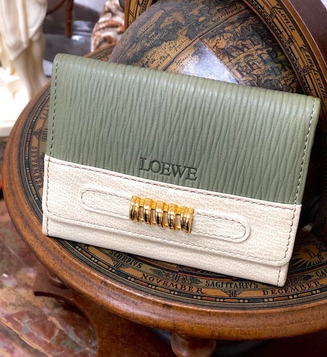 LOEWE　ロエベ　ベラスケス　ツイストモチーフ　メタル　コンビレザー　バイカラー　カードケース　カーキ×アイボリー　vintage　ヴィンテージ　オールド　udpzix