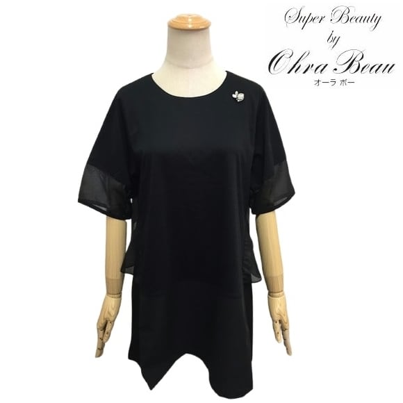 スーパービューティー チュニック カットソー 後ろ配色リボン 2512016 ブラック 2025年春夏 オーラボー 大人かわいい服 大人スタイル キレイメ Super Beauty レディース アパレル 女性 M L LL 30代 40代 50代 60代