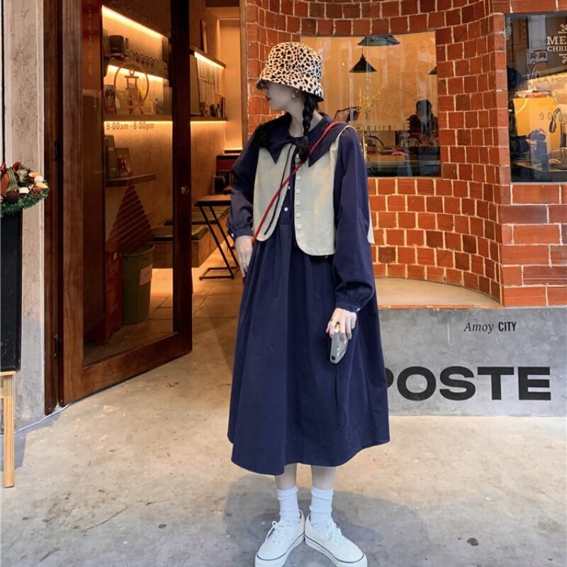 スカート カラーオータムルーズドレス ロング 秋物 萌量不足33788344181