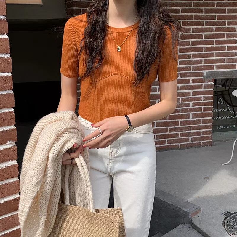 切り替えデザイン　5部袖ニット  AJ−111-567