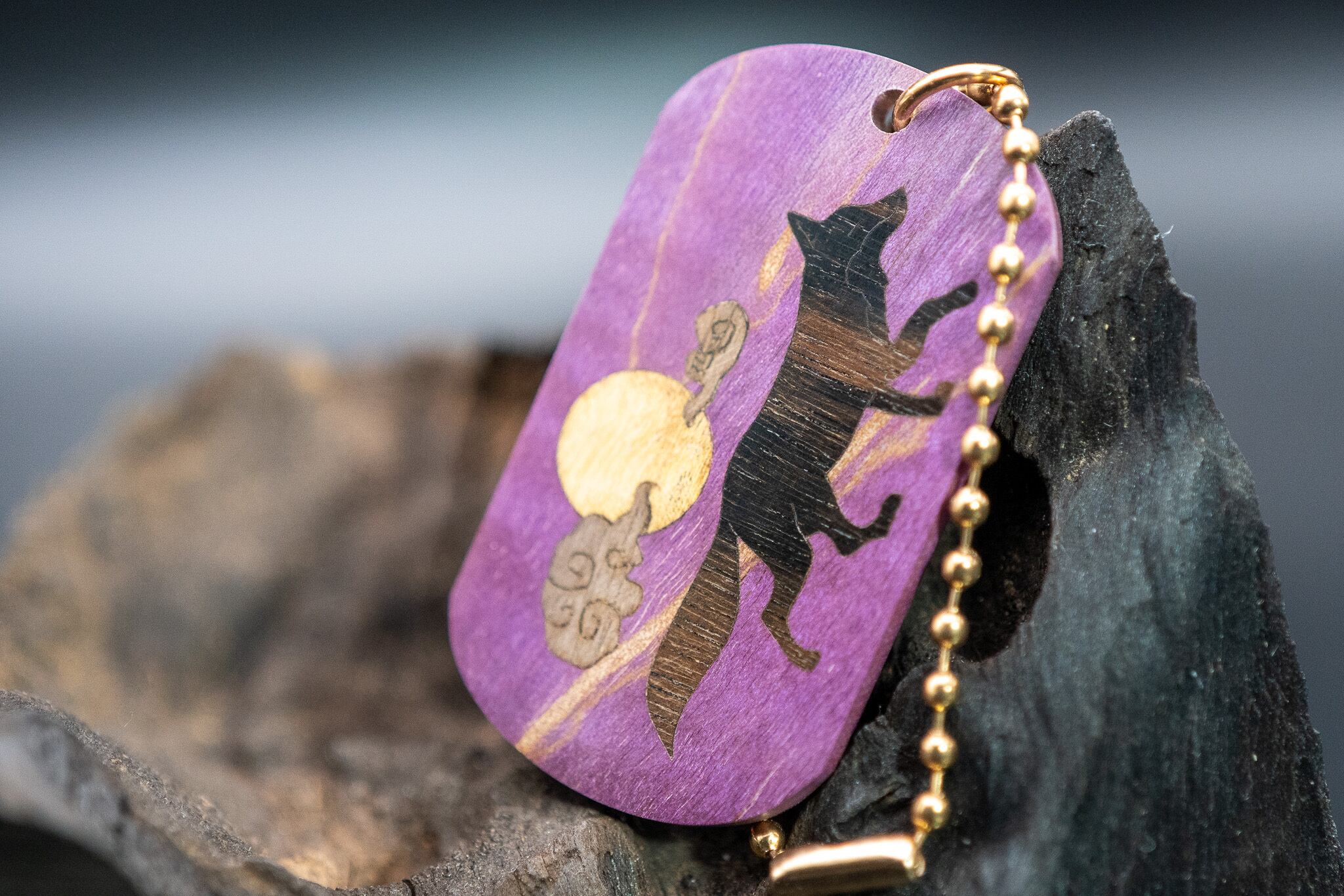 【単(ひとえ)】スタビライズウッド 楓 ドッグタグ 象嵌 十五夜きつね