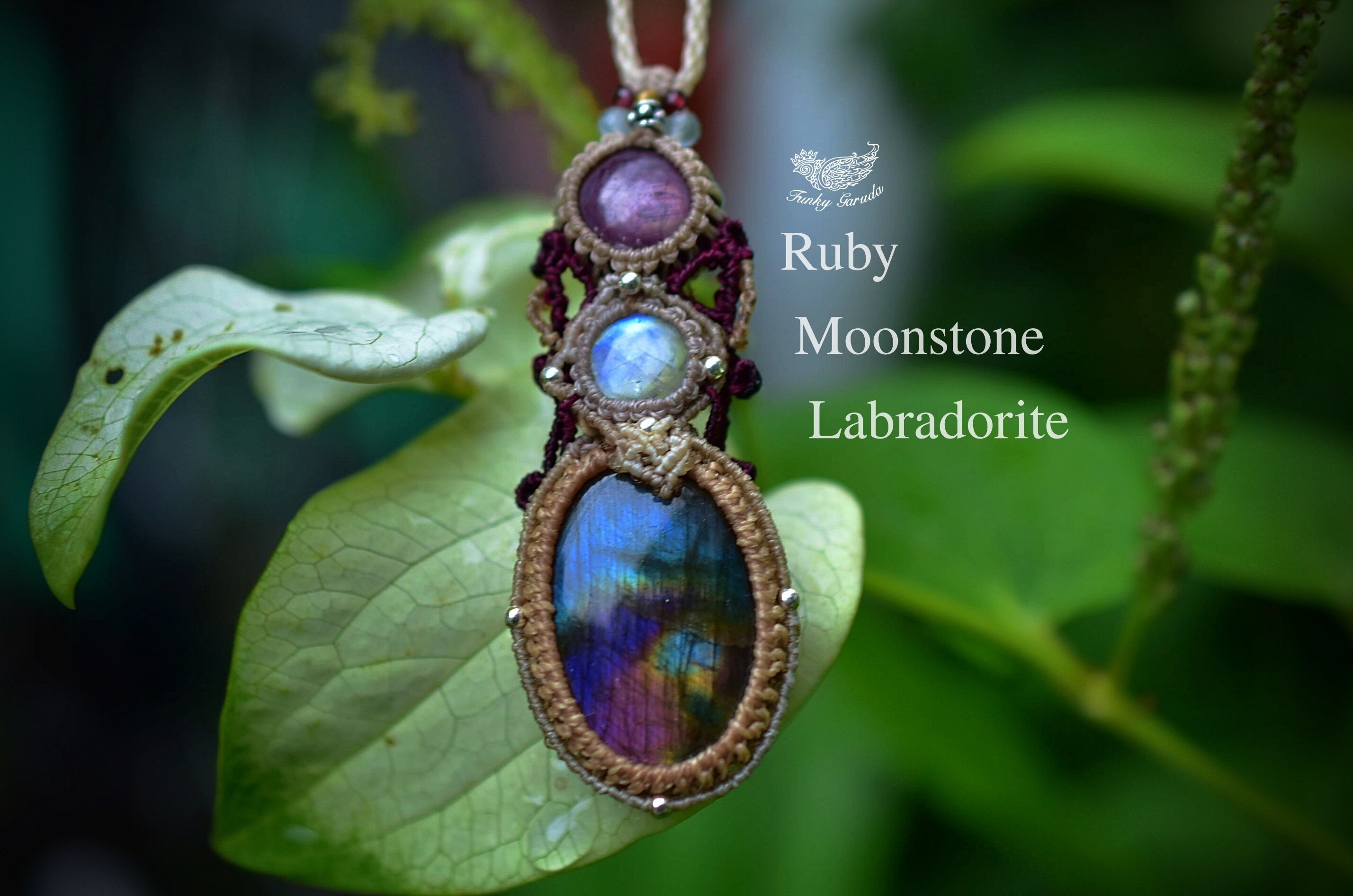 マルチカラー★スタールビー パープルラブラドライト マクラメペンダント509