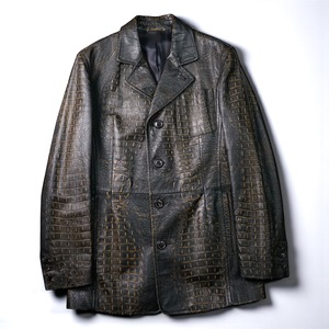"GIANFRANCO FERRE" Vintage crocodile embossed nappa leather 4B tailored jacket "made in ITALY"