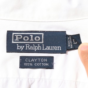 美品 L 完全無地 白 ポプリン Clayton ポロラルフローレン 半袖開襟シャツ ホワイト Polo Ralph Lauren