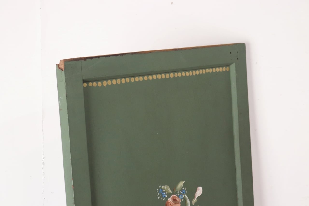 レトロ 建具 扉 引き戸 ドア ペイント 緑 グリーン 花柄 木製