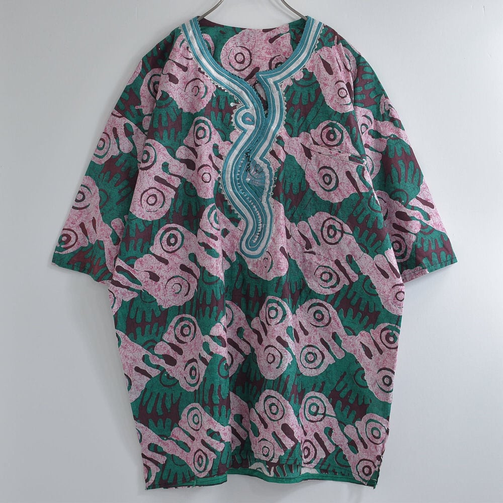 Vintage 刺繍デザイン アフリカン バティック柄 総柄 プル Vintage 刺繍デザイン アフリカン バティック柄 総柄 プル