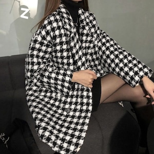 千鳥格子柄 ジャケット レディース 秋冬 韓国 中綿 アウター 通勤 オフィス OL きれいめ おしゃれ 大人 かわいい カジュアル 羽織り 大人可愛い 大人女子