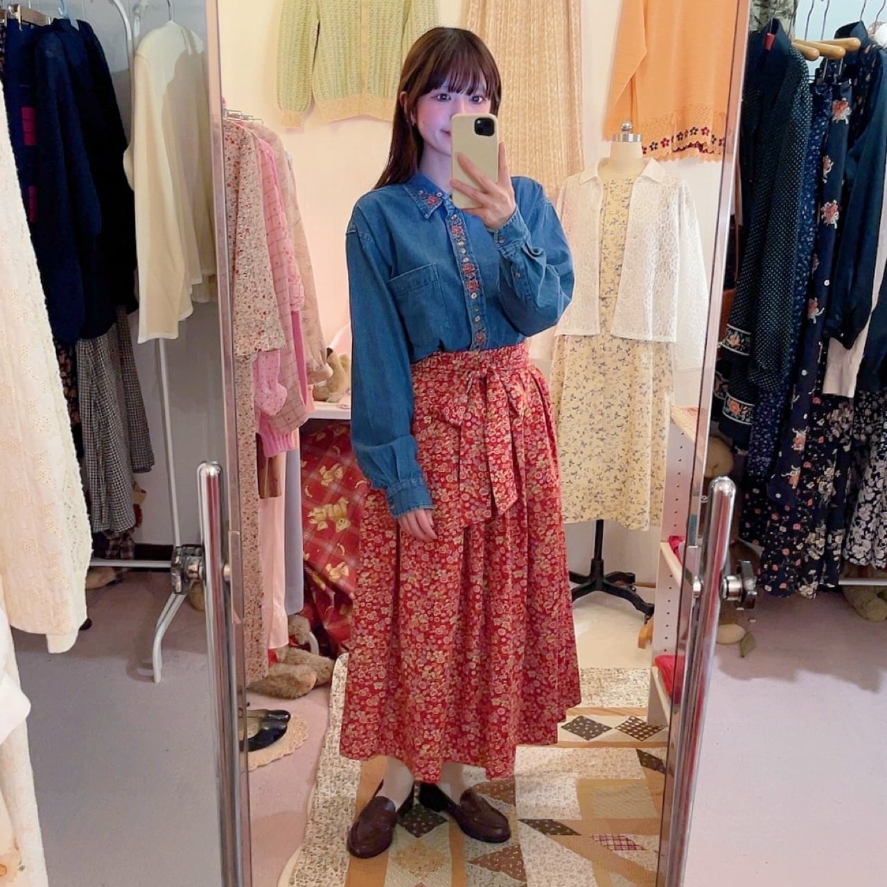 rose embroidery denim shirt