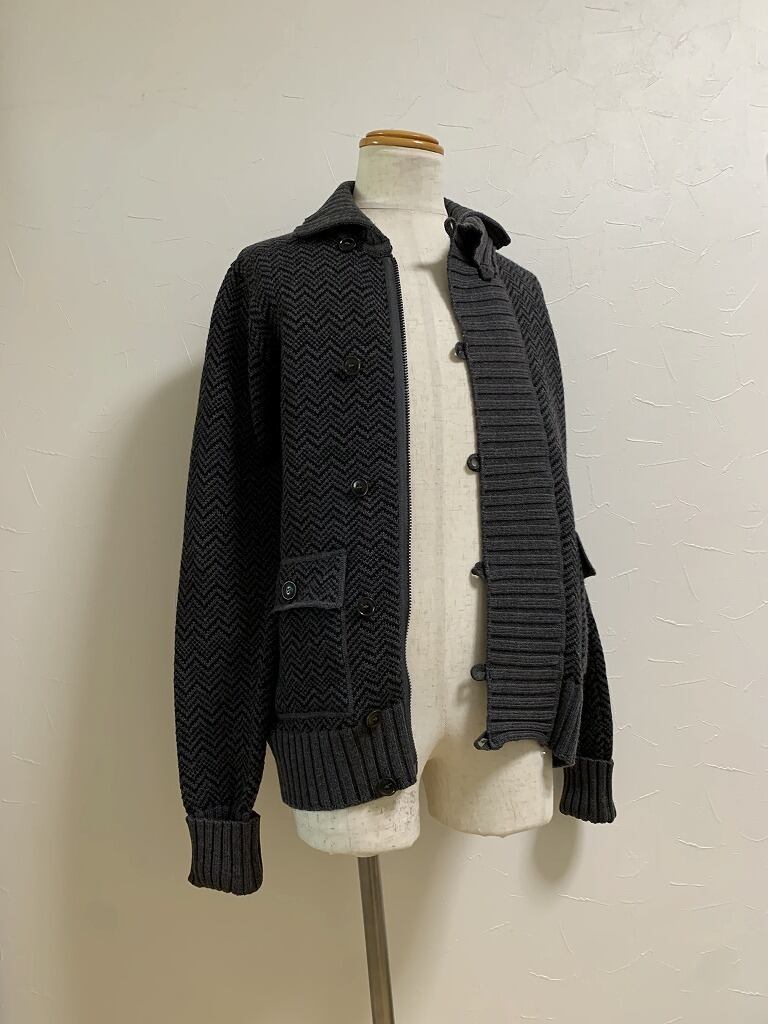 Monotone Knitting Design Zip-Up Knit Jacket "KENZO"
