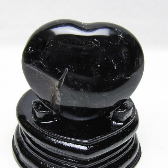 モリオン 置物 黒水晶 ハート 台座付属 一点物 155-1012