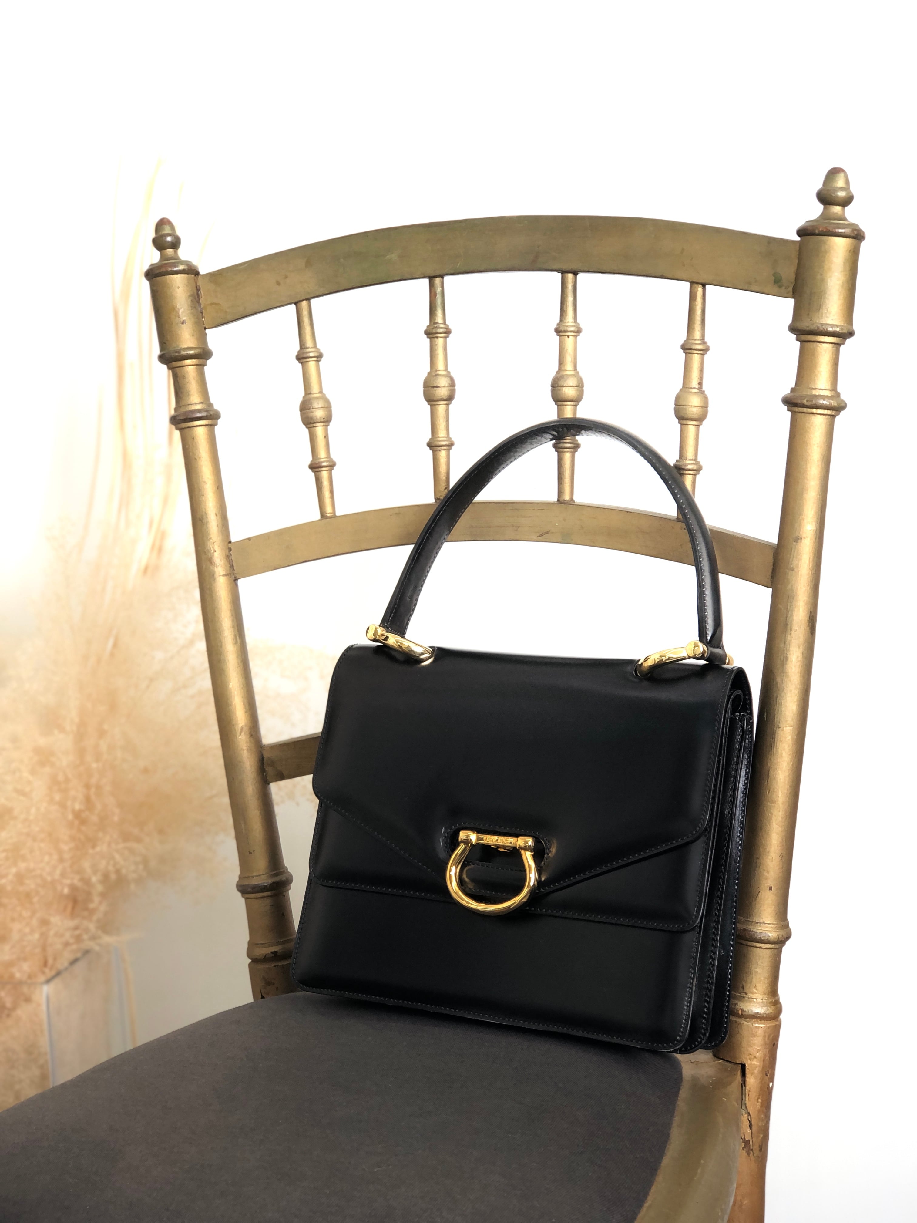 CELINE セリーヌ ハンドバッグ ブラック ホースビット レザー ダブル