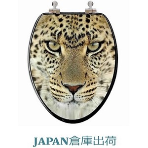 ラスト1個！最終在庫処分価格！木製便座　3D　豹デザイン　立つ位置で表情が変化します。迫力の３D豹柄デザイン木製便座