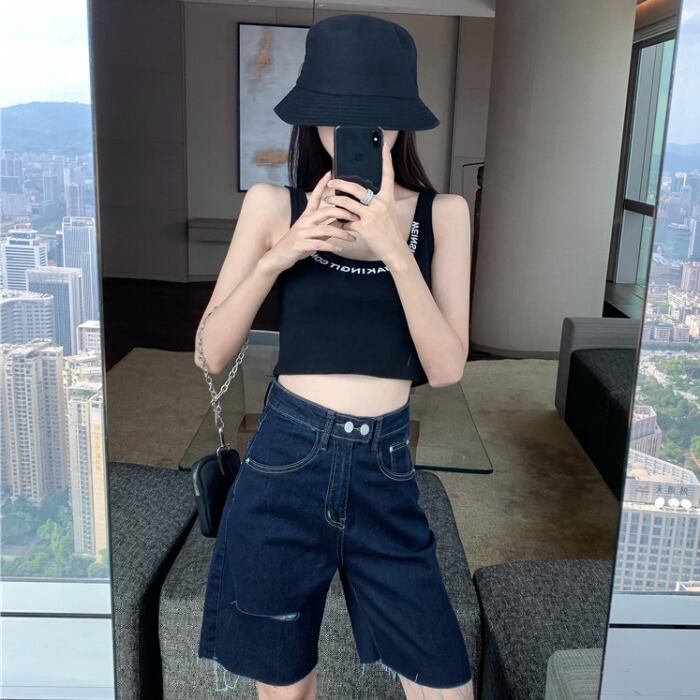 ジーンズ スタイルスタンダードハイウェスト薄手ルーズ レトロ ドラファッションホール20182652347