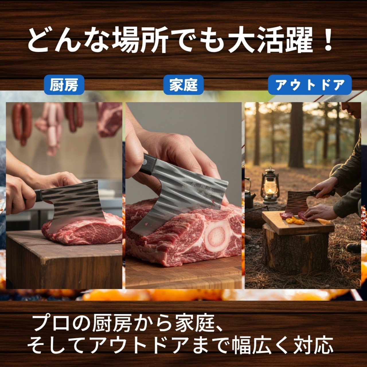 【骨まで砕くプロ仕様】天然木グリップ 鍛造斧型包丁 3Cr13ステンレス 刃厚4mm 猪骨・牛骨・鶏骨対応 骨切り包丁 頑丈な一体成形構造で耐久性抜群