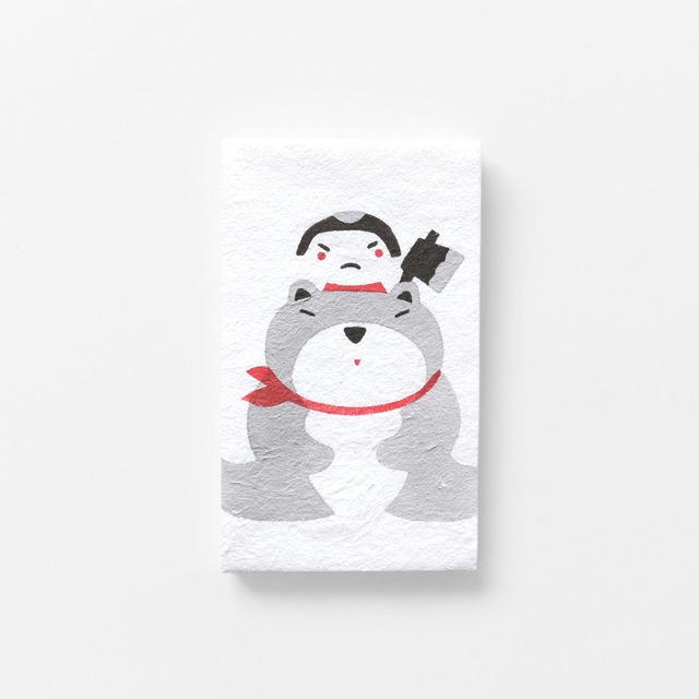 手摺り型染めぽち袋　きんくま