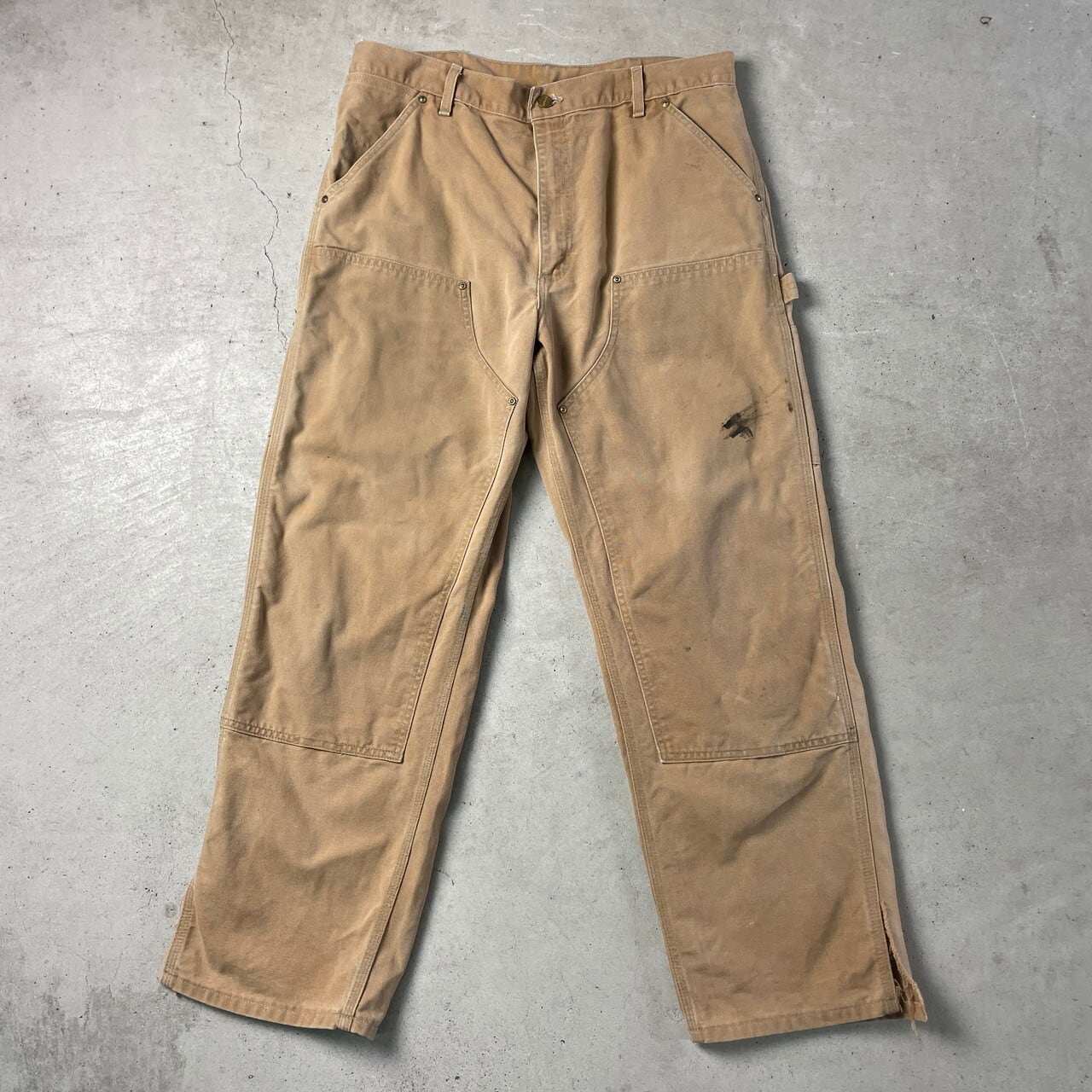 90年代 Carhartt カーハート スリット入り ダック地 ダブルニー ペインターパンツ ワークパンツ メンズW38 古着 90s ビンテージ  ヴィンテージ B01 BRN ブラウン キャメル 茶色 ビッグサイズ 大きいサイズ【ロングパンツ】【SS2401-30】 | cave ...