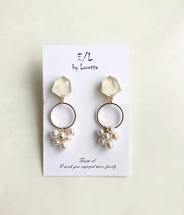 Mini KAKERA hoop pearl tassel pierce/earring (Ivory) [cc]