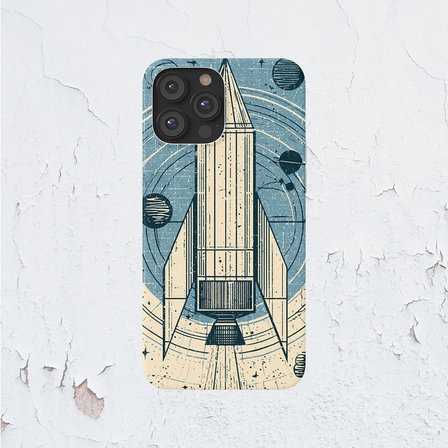 受注生産 iPhoneケース ロケットと青い星図の宇宙柄｜ロケットモチーフ RFSP073C