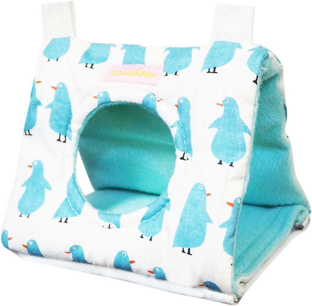 【小鳥用品】ペンギンのさんかくトンネル(S)　ホワイト/グリーン