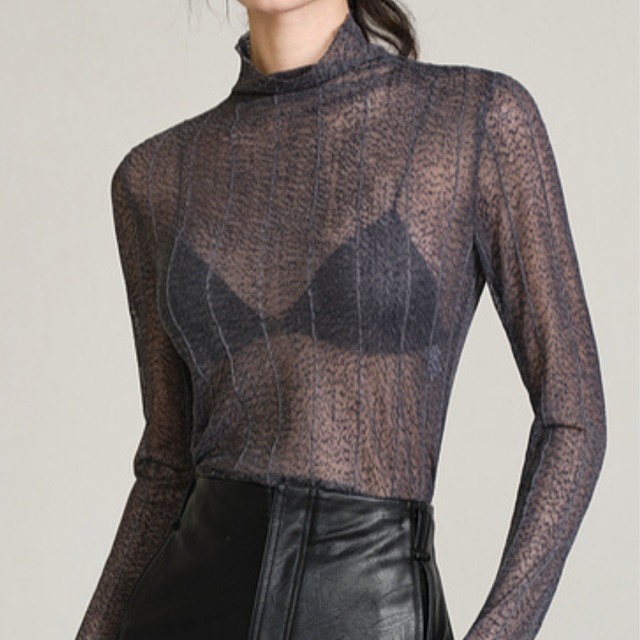 sheer high-neck long-sleeve top　L0320