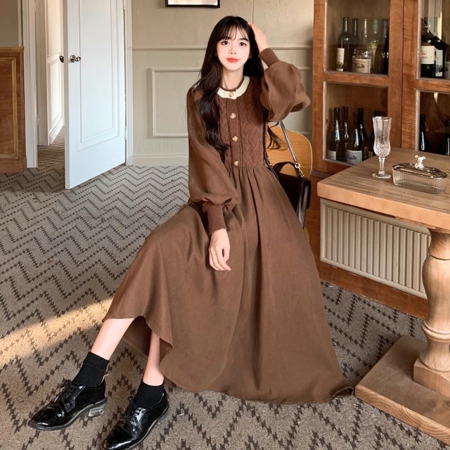 【送料無料】ロングワンピ 2色 マキシ 半袖 ハイネック プルオーバー 異素材切り替え ドッキング ケーブルニット ステッチ 差し色 ボタン エレガント 可愛い 大人可愛い きれいめ シンプル カジュアル シック コンサバ 華やか 大人 上品 おしゃれ お洒落 レトロ 主役級 こなれ感 高見え フェミニン ガーリー 無地 秋 冬 レディース 女性用 ママ 20代 30代 40代 デート お出かけ 女子会 お呼ばれ 休日 お茶会 授業参観 普段使い ファッション スタイル 体型カバー 垢抜け ママ服