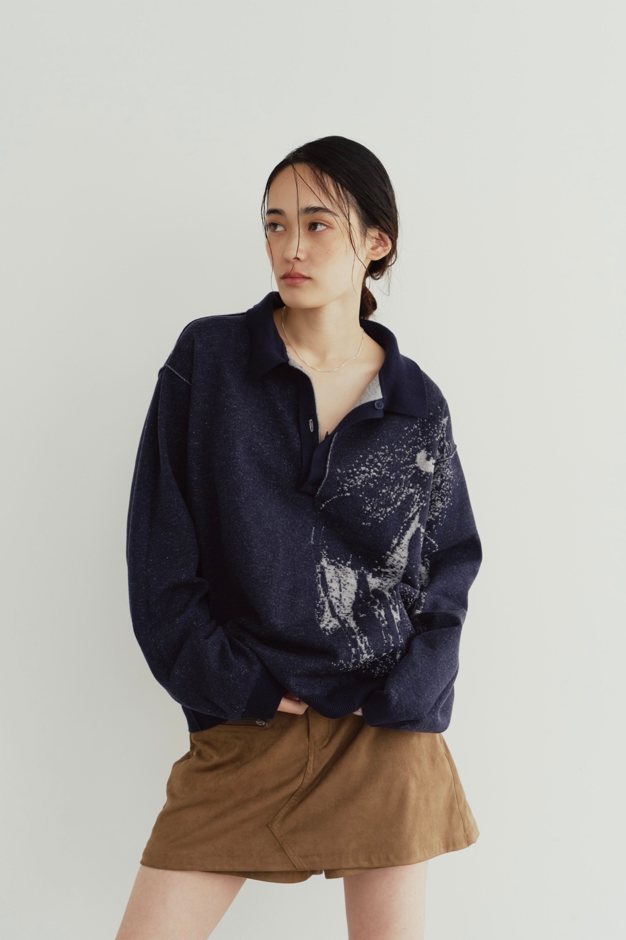Reversible Jacquard Polo Knit / NAVY - 12