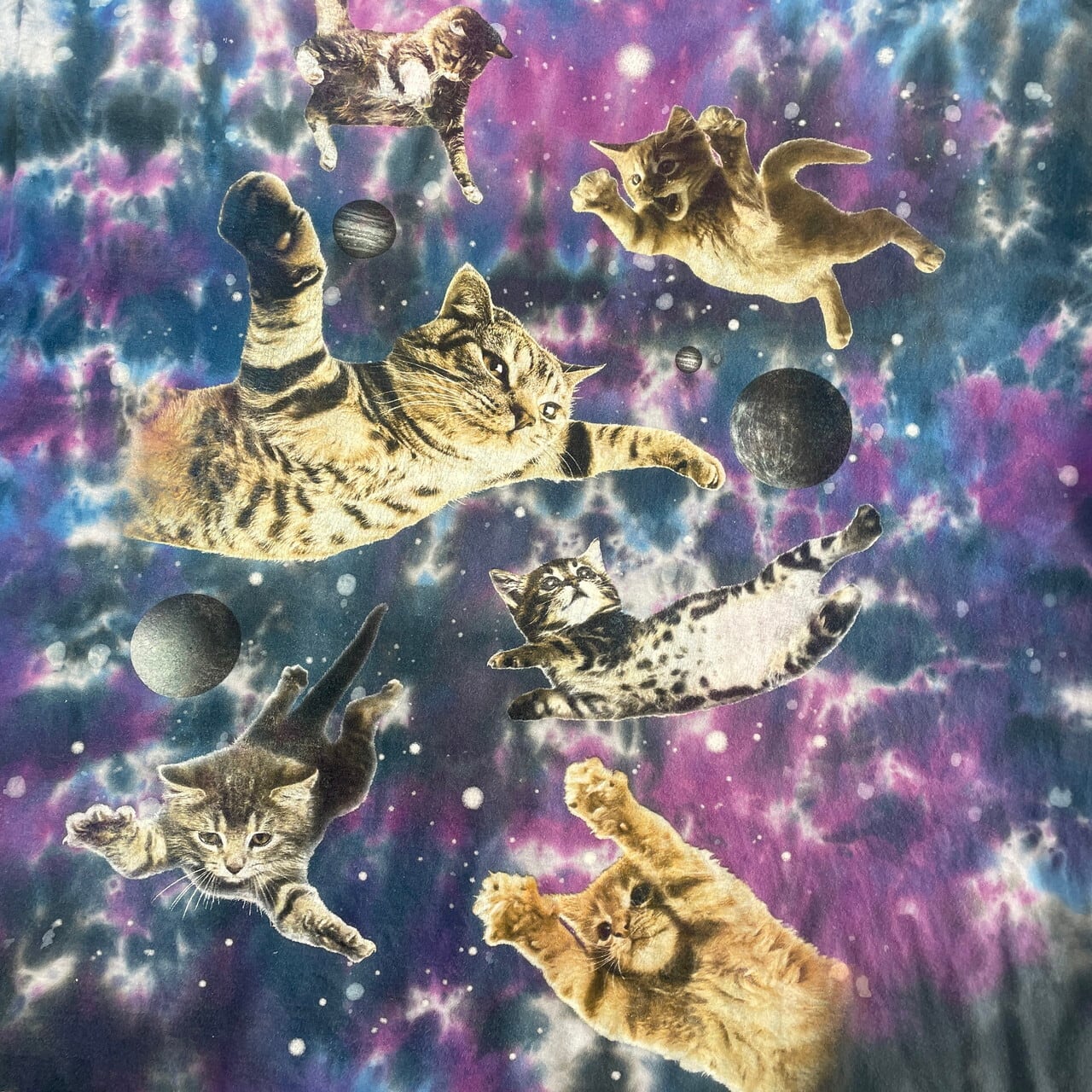 ビンテージ タイダイ 染 アニマル 猫 月 宇宙 Tシャツ サイケデリック