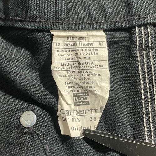 USA製 ブラック ダブルニー Carhartt B01 BLK 38×34 詳細写真10