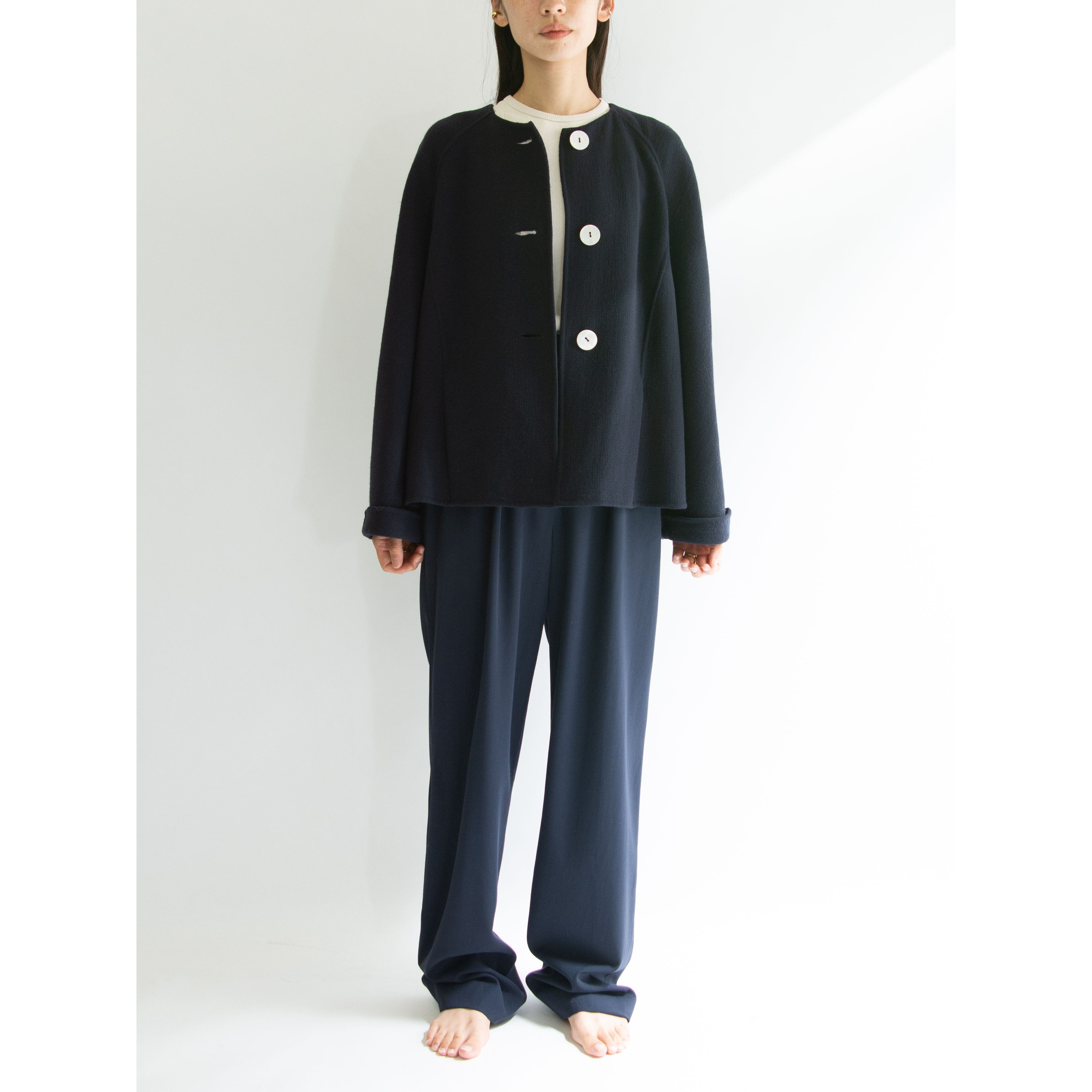 【VALENTINO GARAVANI】Made in Italy Wool-Nylon Collarless Jacket（ヴァレンティノ ガラヴァーニ イタリア製ウールナイロンノーカラージャケット）