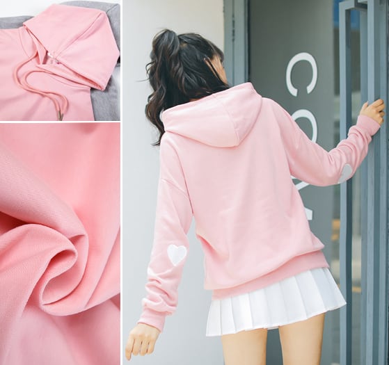 大きいサイズ/XXL ハート ピンク パーカー 長袖 トップス トレーナー