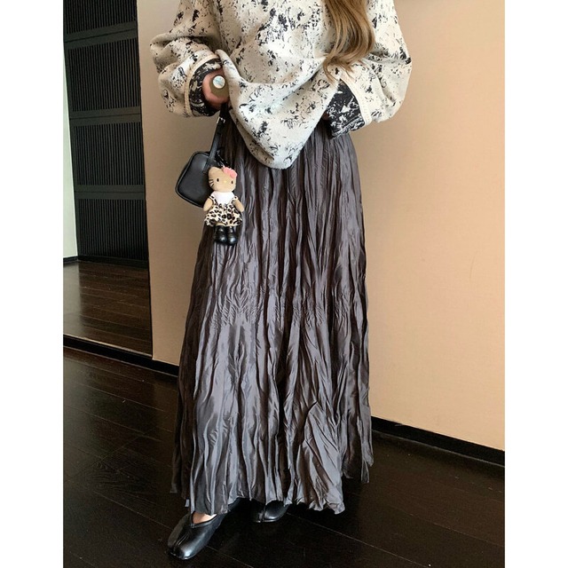 全3色/Wrinkle pleats long skirt　M035