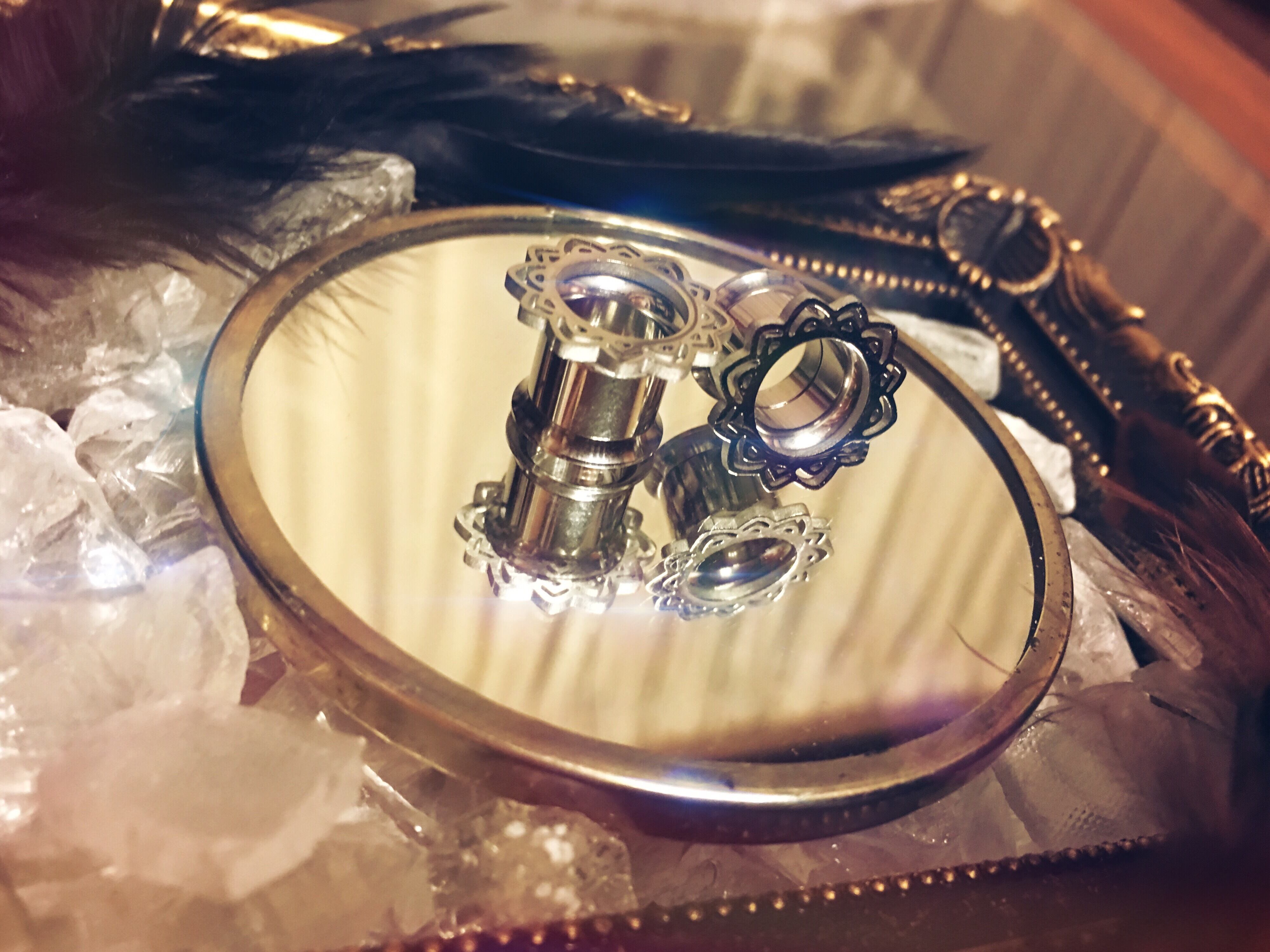 00g 10mm 1pc シルバー フラワー トンネル スティール フレア ボディピアス 