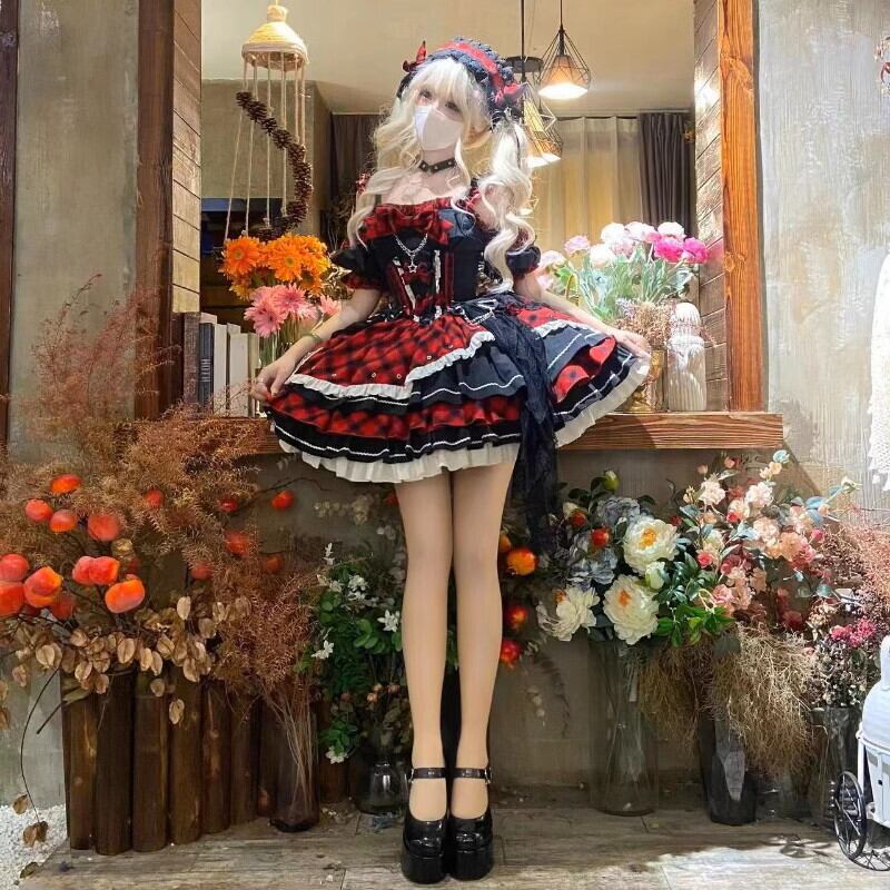 地雷系 アイドルセットアップ チェック柄×レッド コンカフェ向け