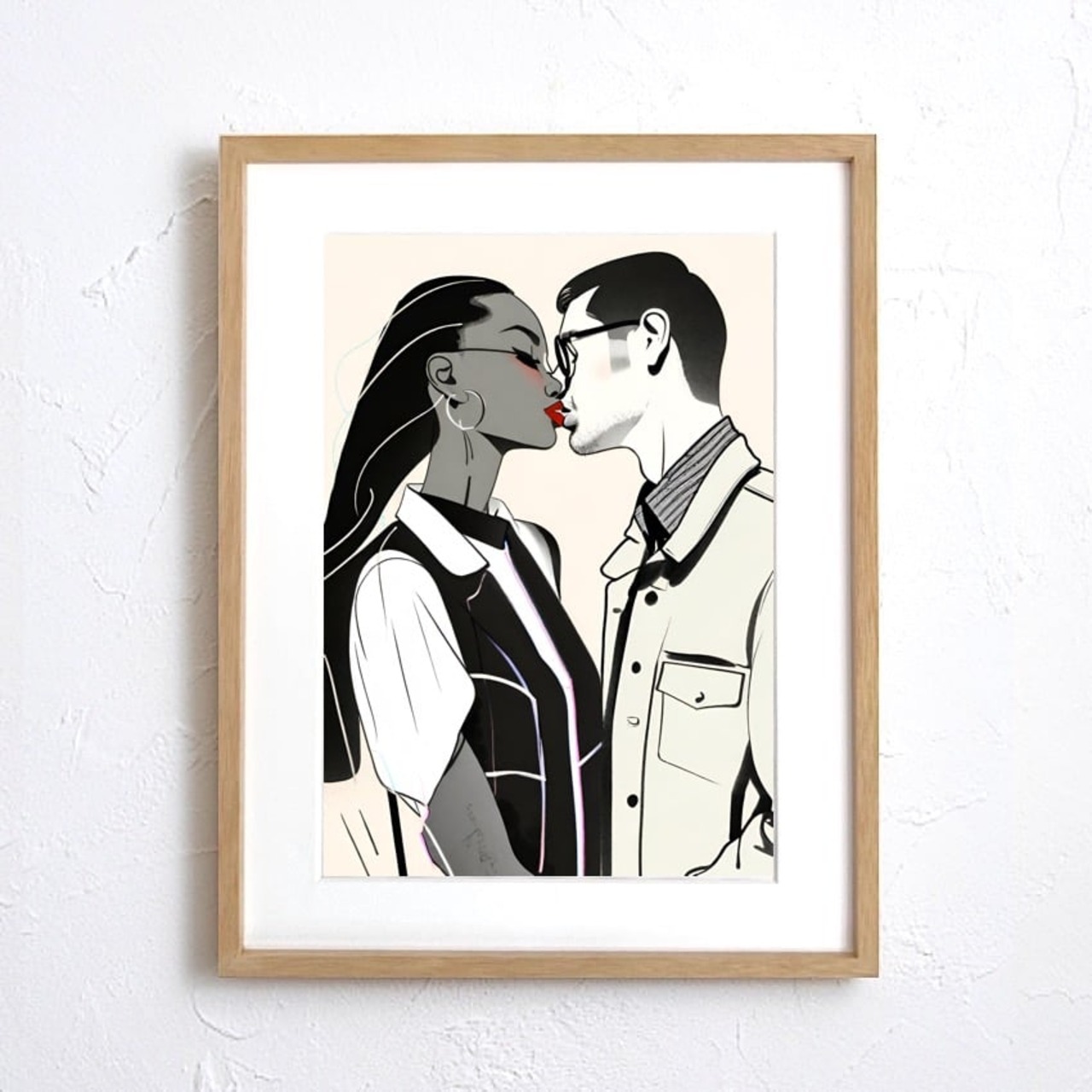 people to people｜キスで愛を表現する抽象コンテンポラリーアート｜恋人・夫婦に贈る額縁付きオシャレポスターA3ポスター