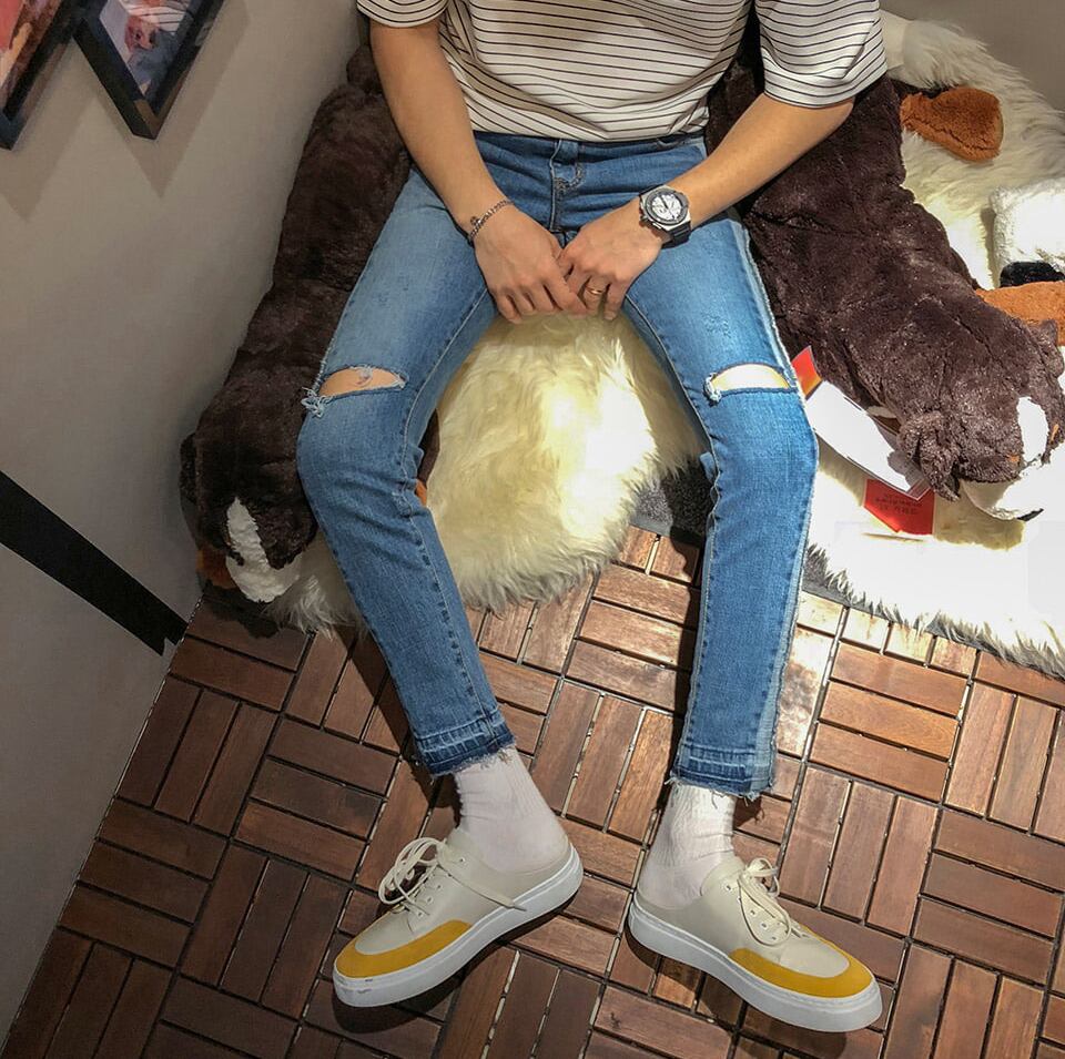 全1色 デニム パンツ スキニー カジュアル ダメージ