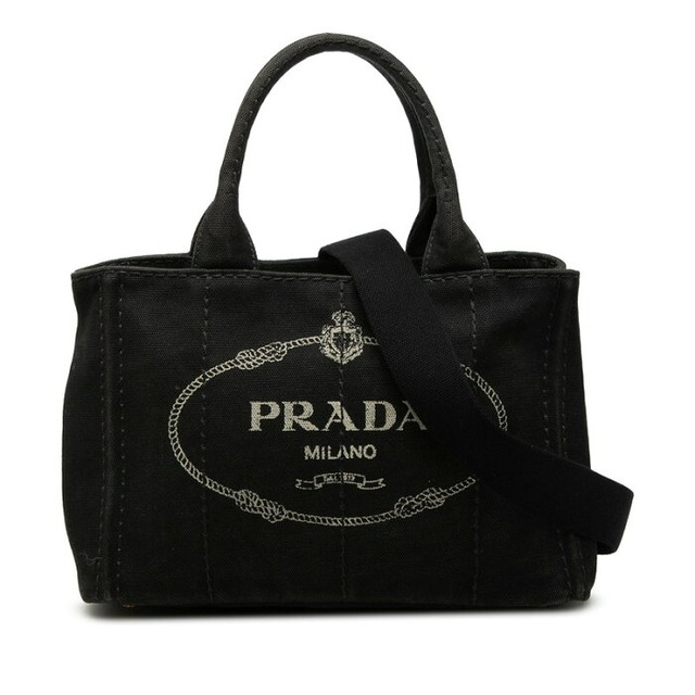 プラダ 三角ロゴプレート カナパミニ ハンドバッグ ショルダーバッグ 2WAY ブラック キャンバス レディース PRADA 【中古】
