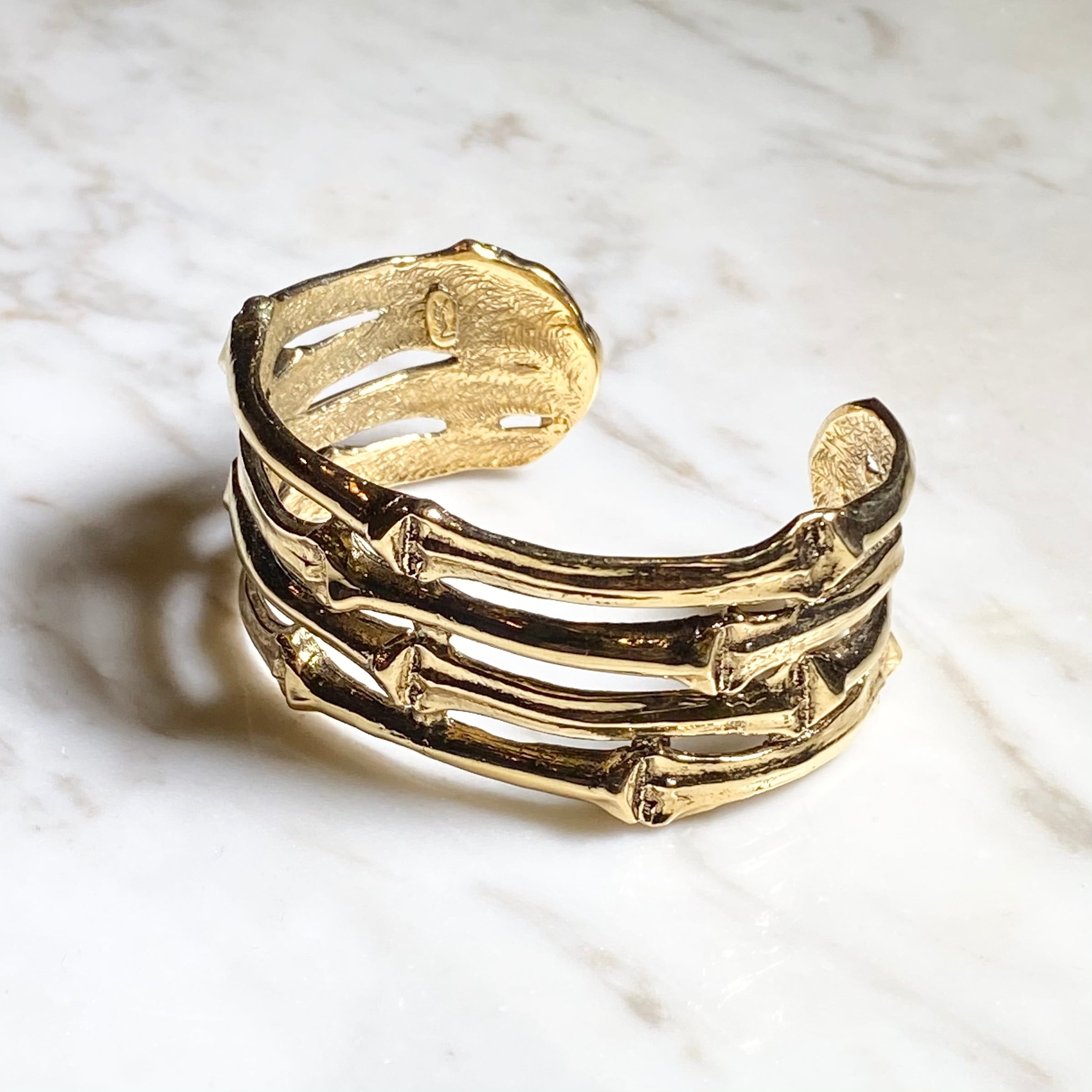 vintage YVES SAINT LAURENT gold color metal cuff bangle “bamboo 