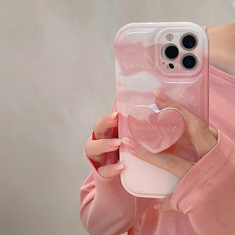 iPhone14 Pro Max/13/12ケース いちごミルク ハートソケット付き