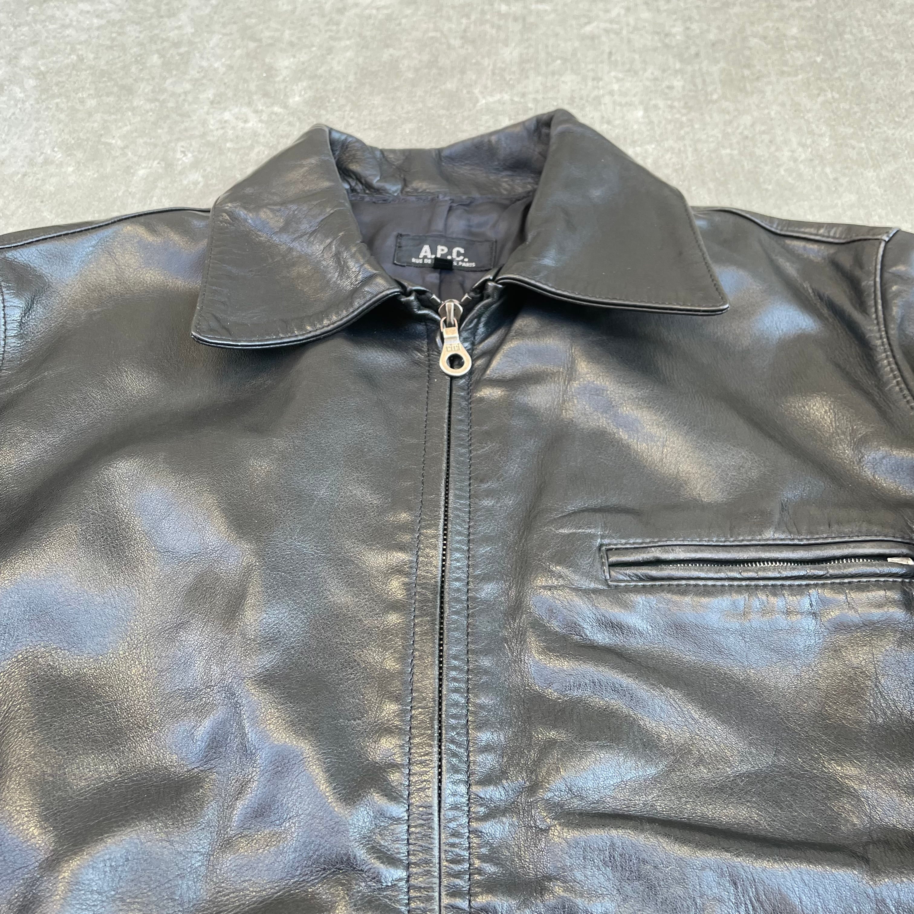 90s a.p.c. leather single black jacket | henpinaomise
