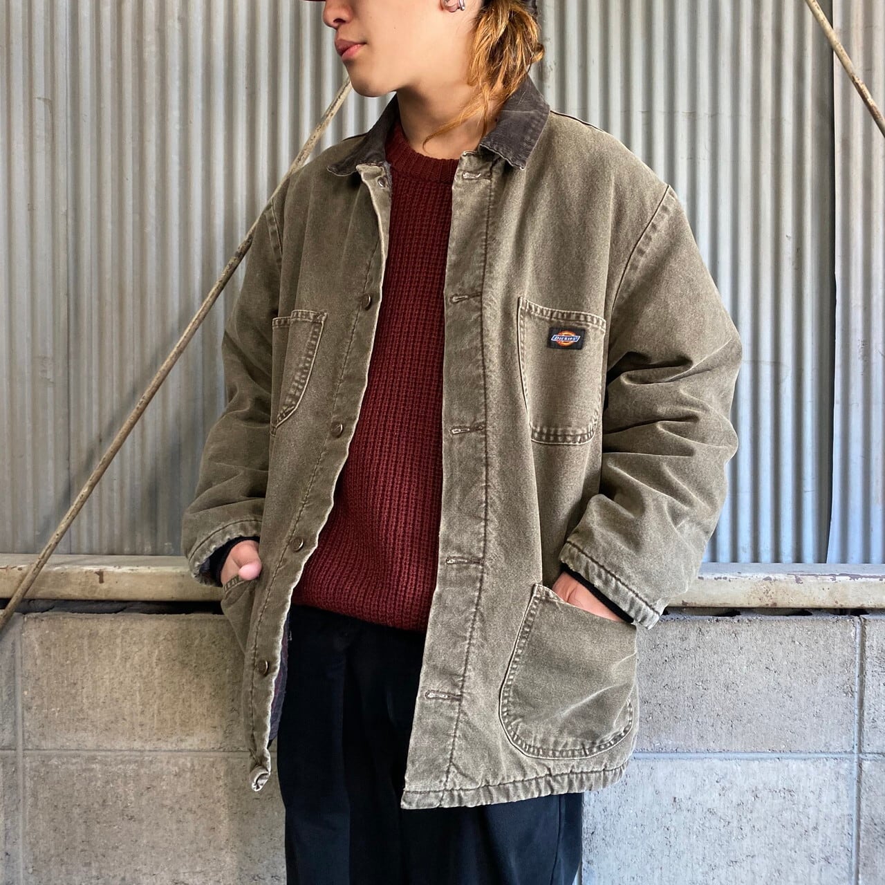 Dickies ディッキーズ ダック地 カバーオール メンズl 古着 ブランケットライナー チャコールブラウン ワークジャケット Cave 古着 屋 公式 古着通販サイト