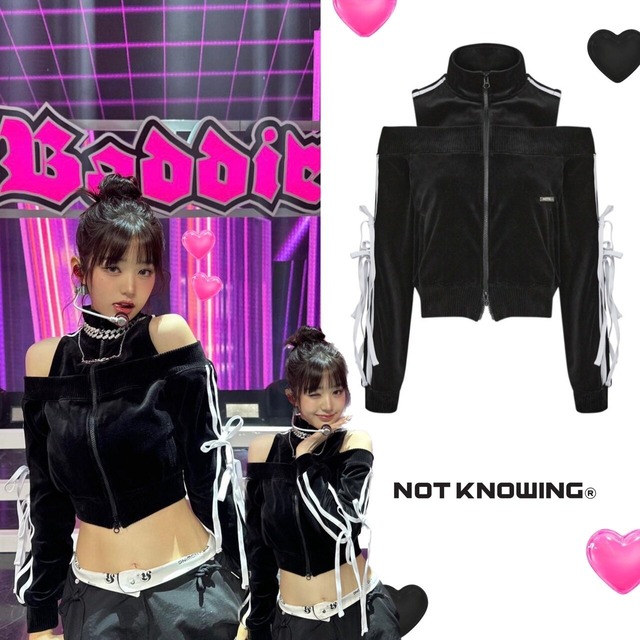 ★IVE ウォニョン 着用！！【NOT KNOWING】Velour Ribbon Track Top_BLACK