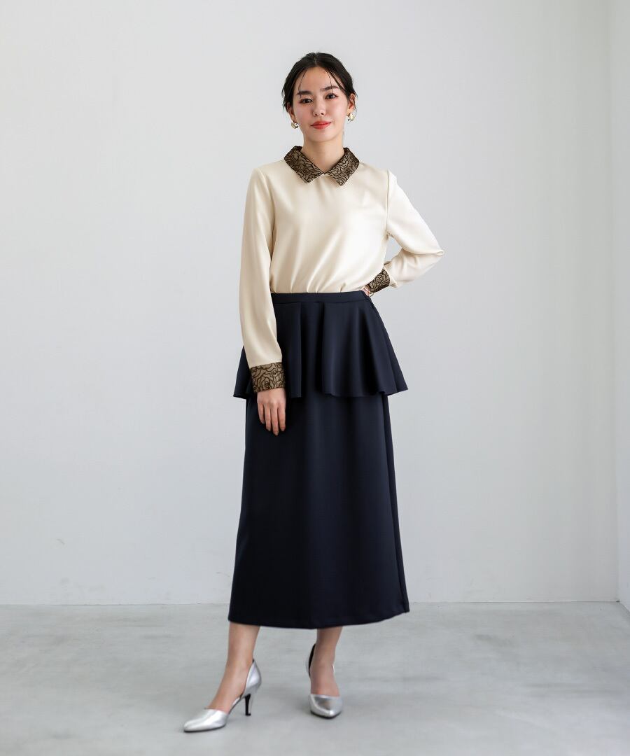 ディテール映え 】ソフトツイル・襟袖レースクラシカルブラウス