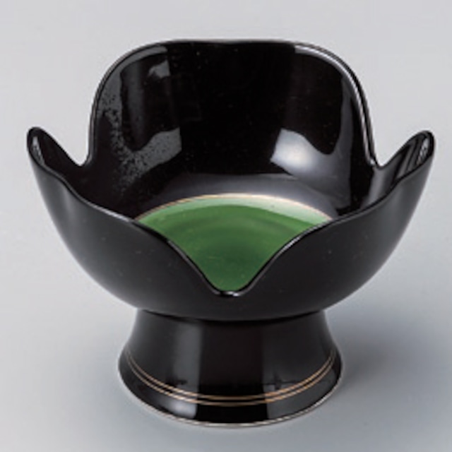 黒釉緑掛分高台小鉢[988] 60-4-697高台小鉢