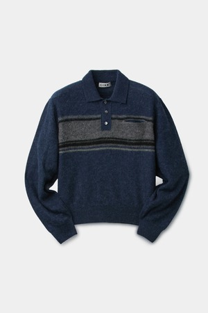 [COOR] Alpaca Blend Stripe Polo Sweater (Navy) 正規品 韓国ブランド 韓国通販 韓国代行 韓国ファッション クール クーア クアー 日本 店舗