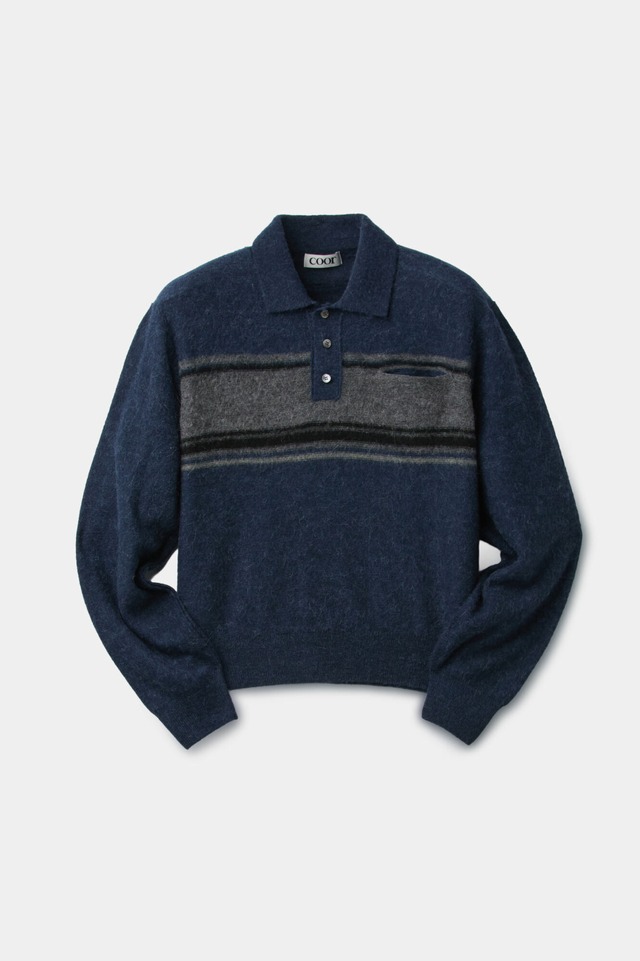 [COOR] Alpaca Blend Stripe Polo Sweater (Navy) 正規品 韓国ブランド 韓国通販 韓国代行 韓国ファッション クール クーア クアー 日本 店舗