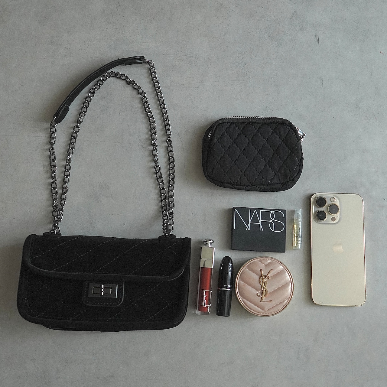 マットキルティングダブルチェーン2waybag／Black
