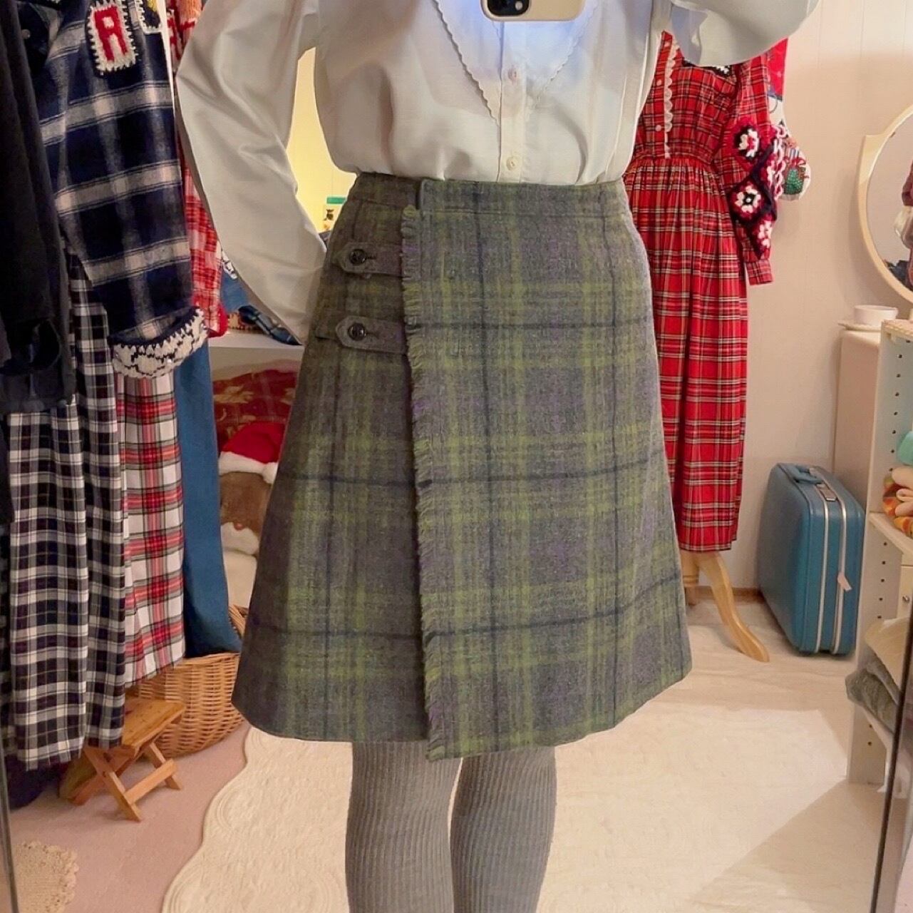 light green check wrap skirt