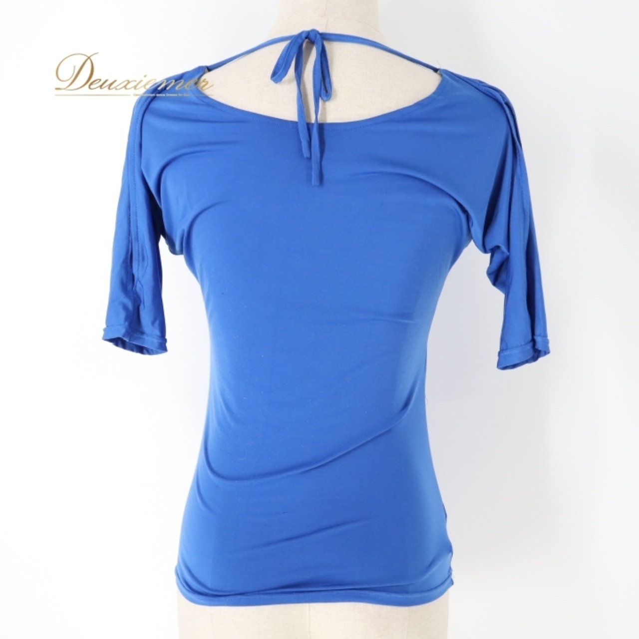 社交ダンス 衣装 トップス ブラウス ブルー系 チャコットロイヤルダンス Chacott ROYAL DANCE レッスン 練習 青 スリット袖 ビジュー リボン ドルマンスリーブ 大人っぽい 上品 おしゃれ フレア かわいい 華やか 鮮やか フェミニン お洒落 シンプル エレガント 軽やか ダンスウェア レディース スタイリッシュ