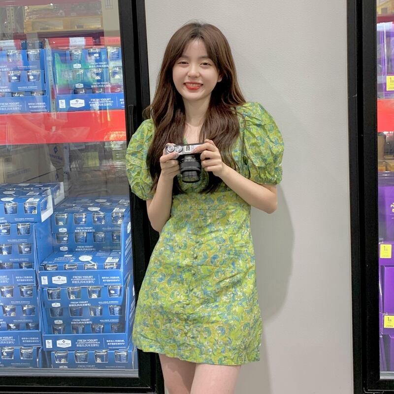 Vネックスリーブフローラルドレス サマースリムスカート 夏物 花柄 スーパーモール59036509106