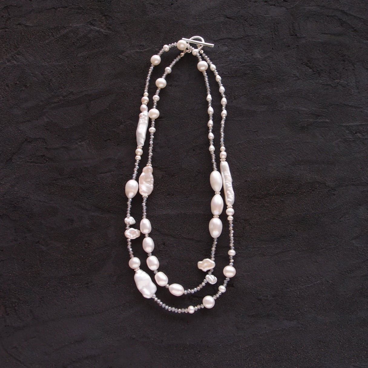 【SV】Coated Labradorite × Pearl Station Necklace/ラブラドライト×パール ステーションネックレス(White)